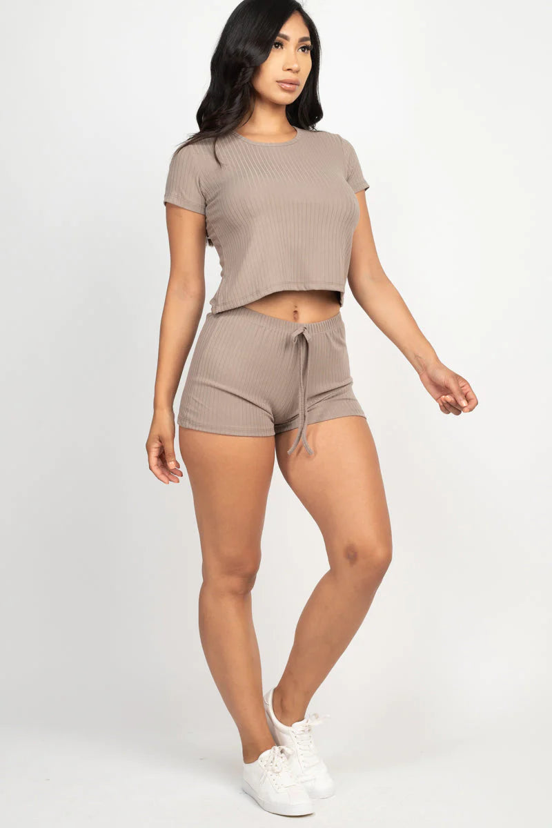 Ribbed Short Sleeve Crop Top&Shorts Set (CAPELLA)