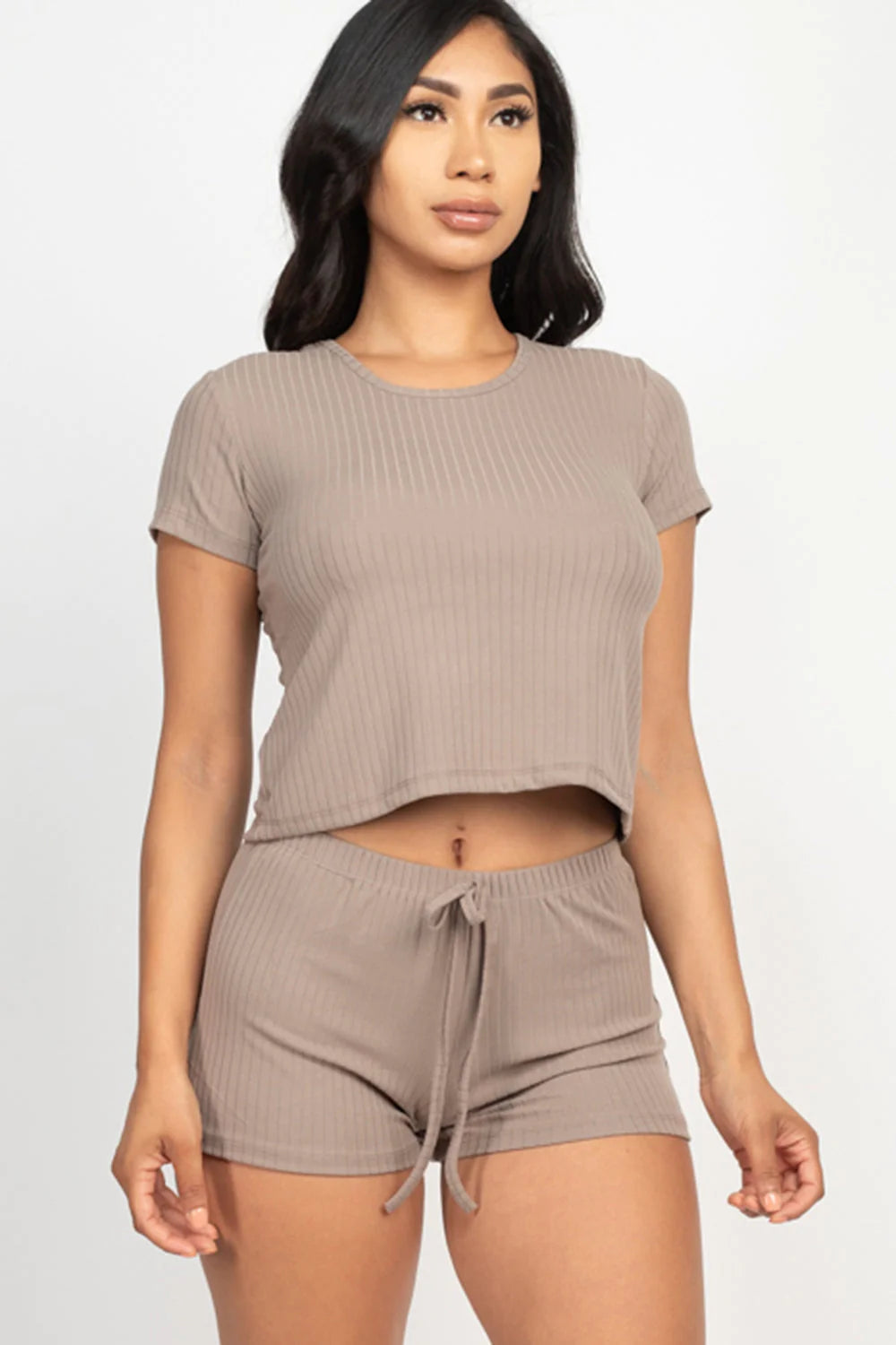 Ribbed Short Sleeve Crop Top&Shorts Set (CAPELLA)