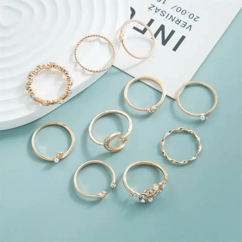 Metal Hollow round Opening Rings Set - 10 Pieces