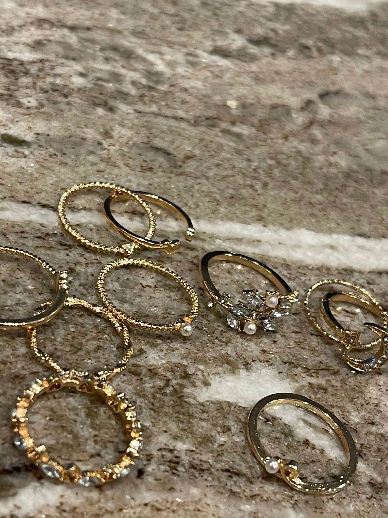 Metal Hollow round Opening Rings Set - 10 Pieces