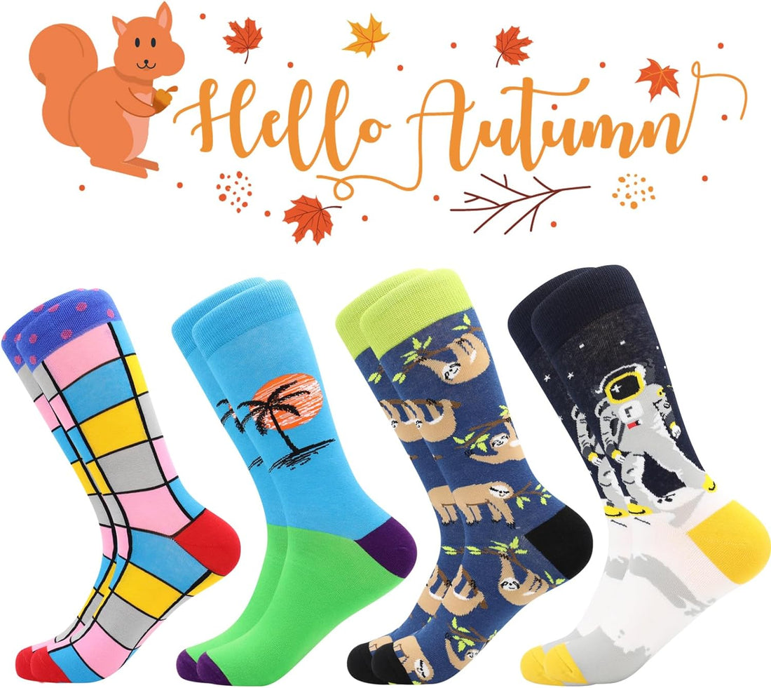 Funny Socks for Men & Women,Fun Socks,Crazy Colorful Cool Novelty Cute Dress Socks,Food Animal Space Socks