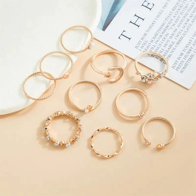 Metal Hollow round Opening Rings Set - 10 Pieces