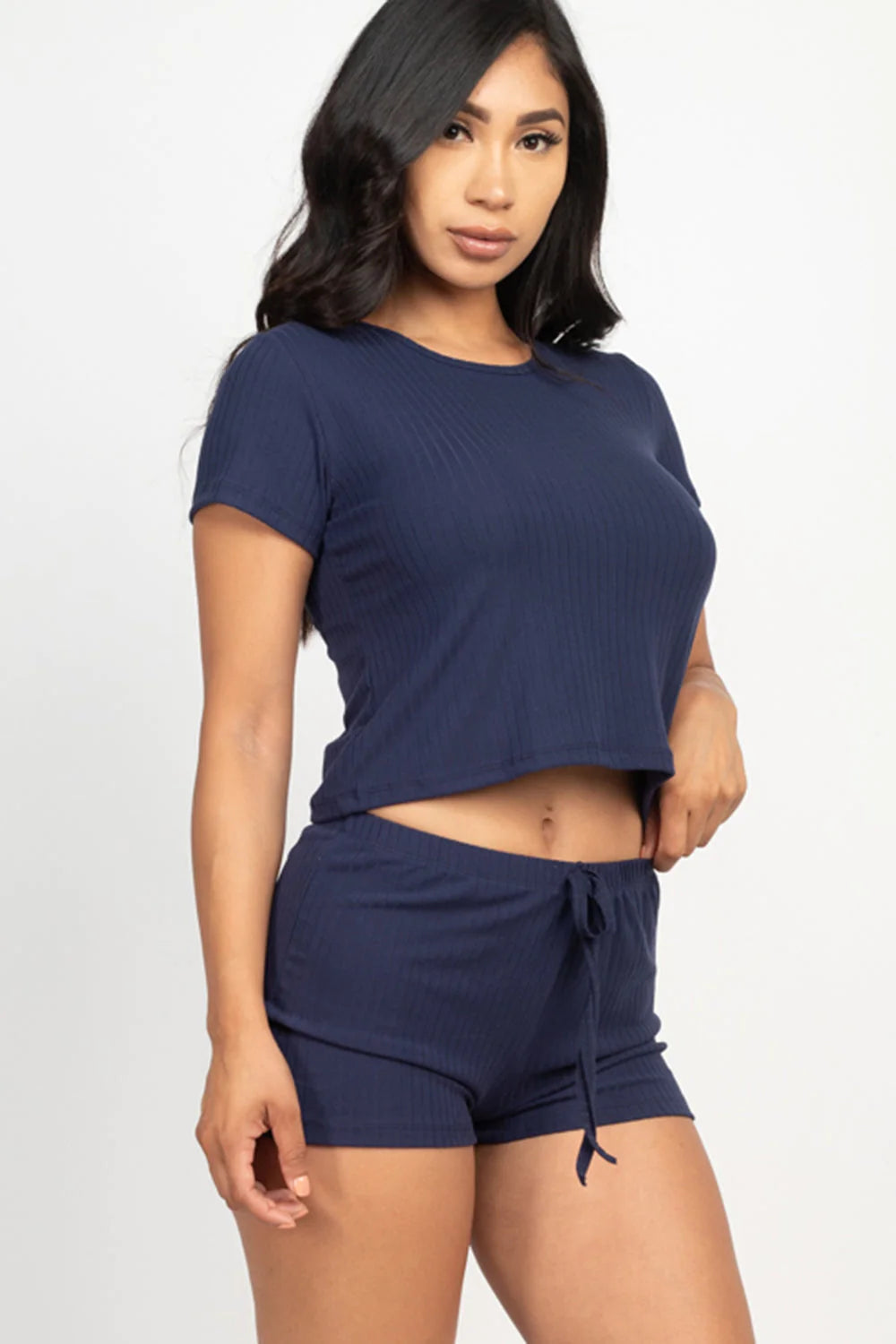 Ribbed Short Sleeve Crop Top&Shorts Set (CAPELLA)