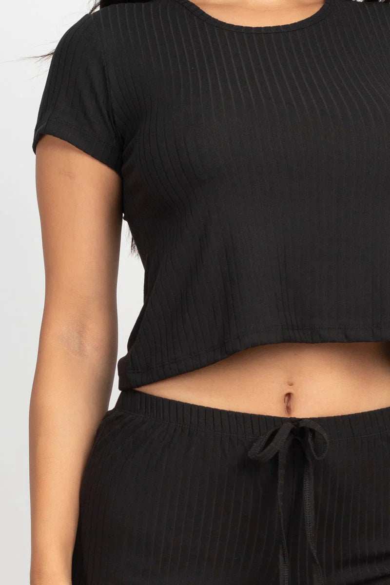 Ribbed Short Sleeve Crop Top&Shorts Set (CAPELLA)