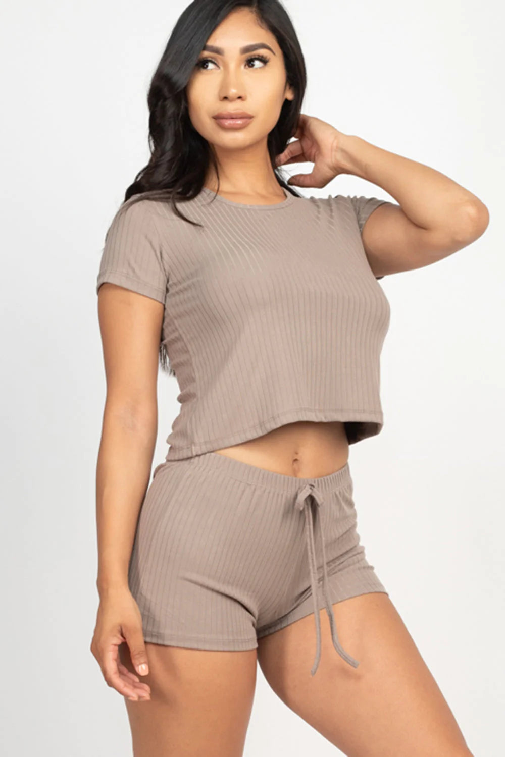 Ribbed Short Sleeve Crop Top&Shorts Set (CAPELLA)