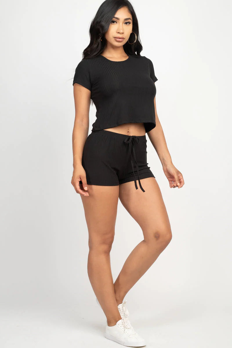 Ribbed Short Sleeve Crop Top&Shorts Set (CAPELLA)