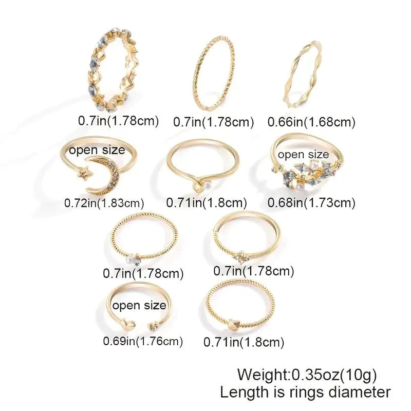 Metal Hollow round Opening Rings Set - 10 Pieces