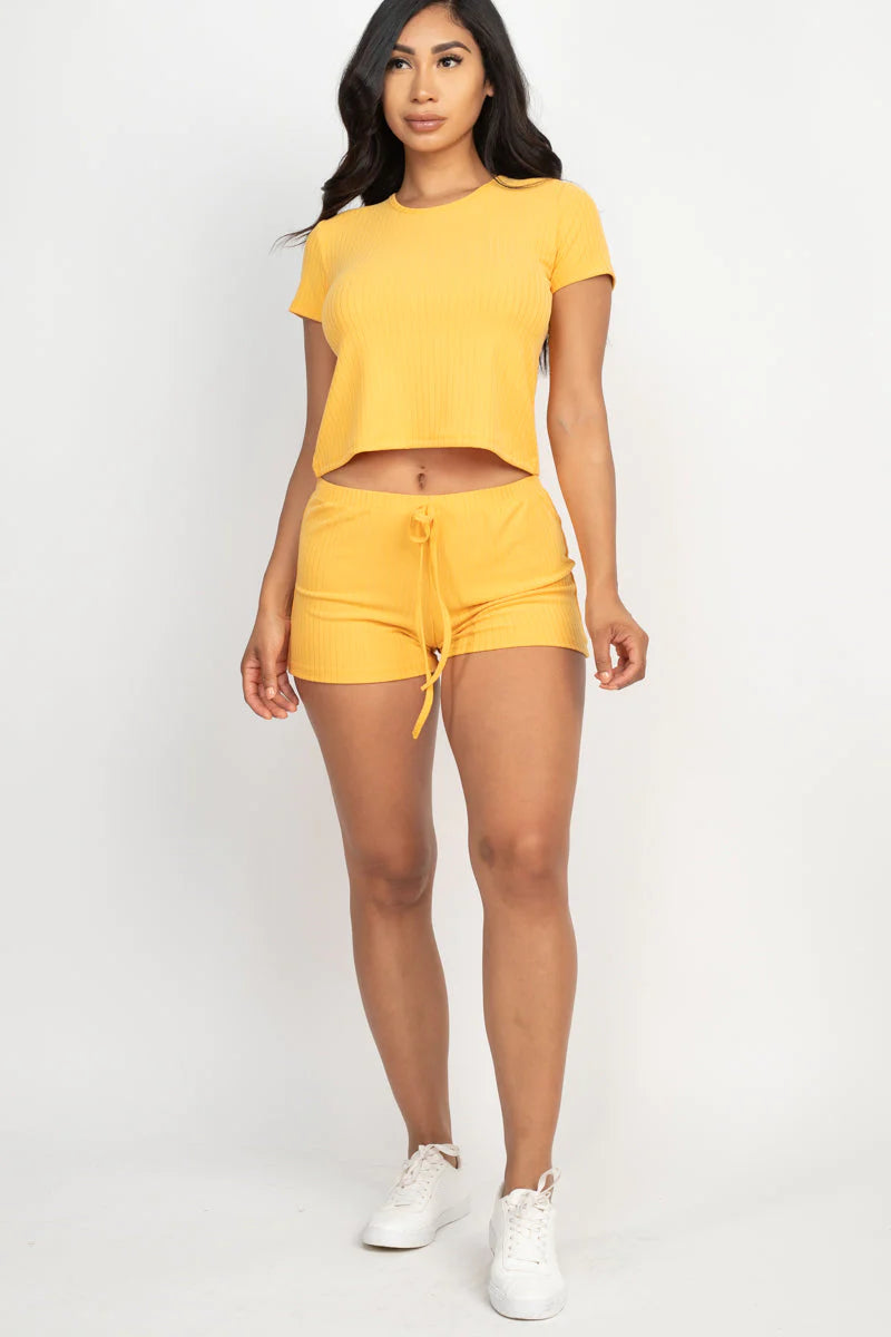 Ribbed Short Sleeve Crop Top&Shorts Set (CAPELLA)