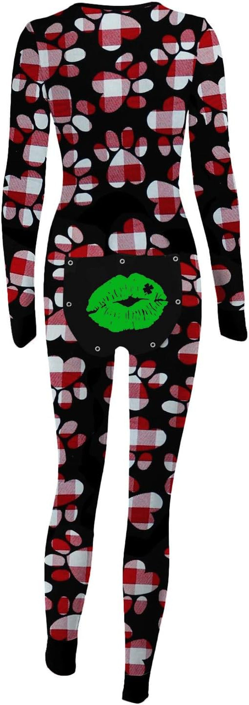 Womens Print Jumpsuit Long Sleeve Sexy Functional Buttoned Flap Adults Romper Sleepwear V-Neck One Piece Bodysuit Bodysuit