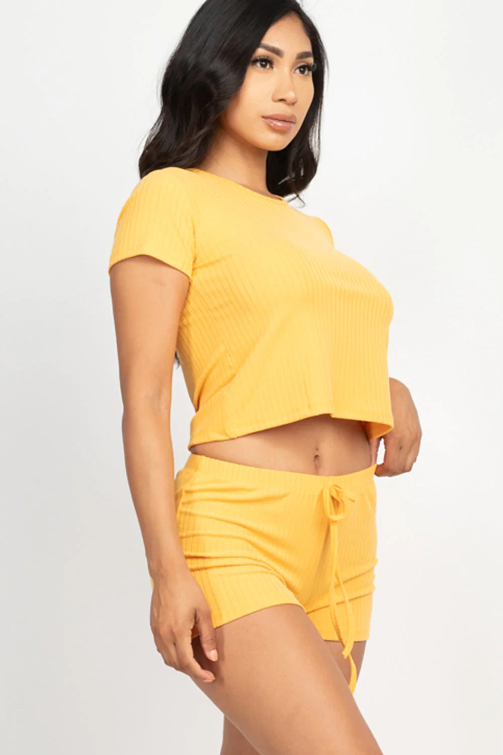 Ribbed Short Sleeve Crop Top&Shorts Set (CAPELLA)