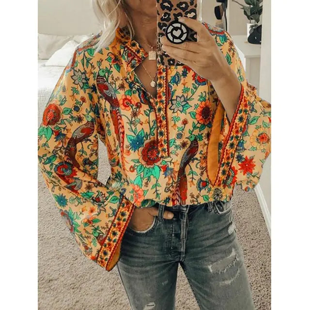 Printed Loose Blouse Tops