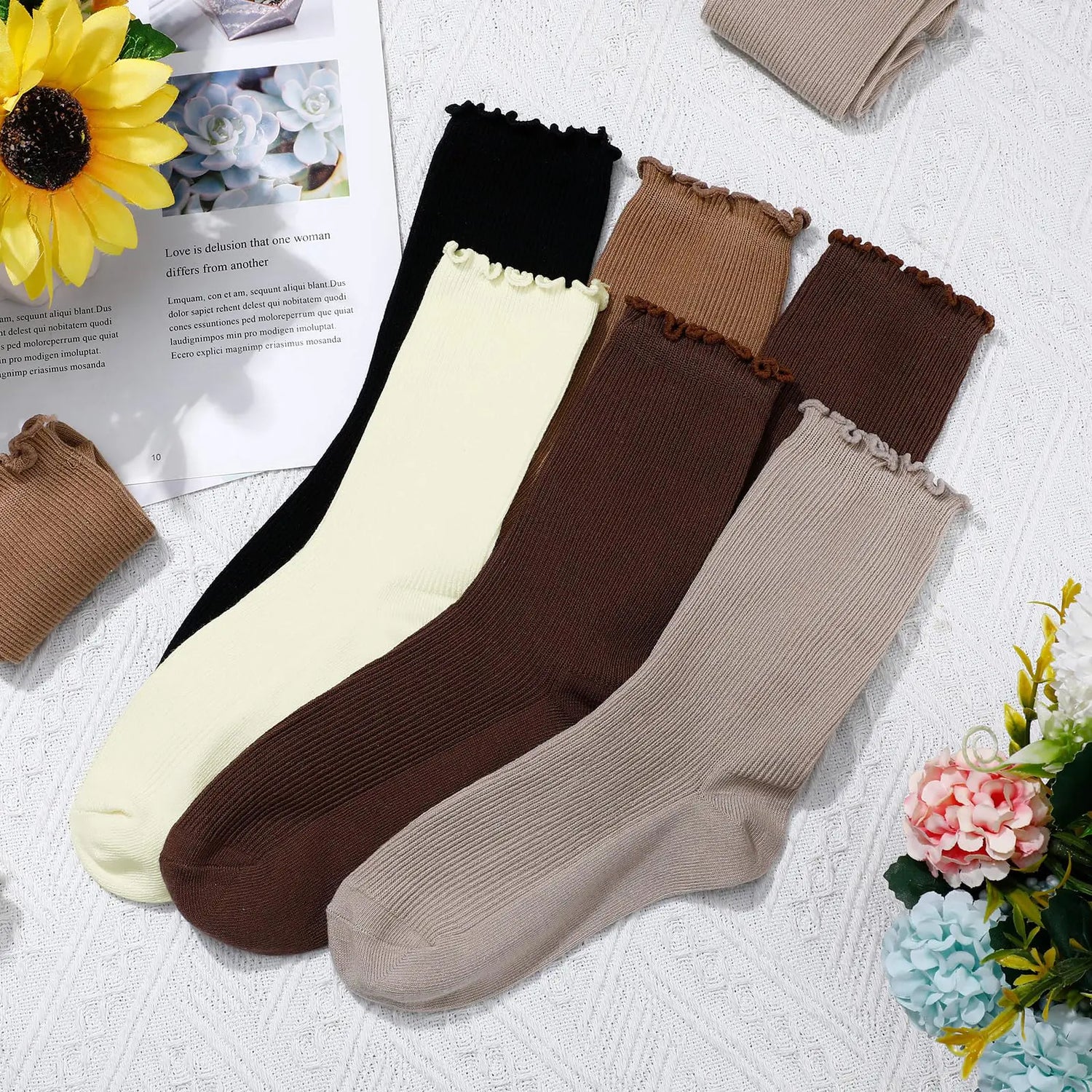 Eurzom 10 Pairs Socks Elastic Ankle Length Cotton Socks Aesthetic Socks Cute Socks Lightweight Low Cut Socks for Women Girl One Size Flouncing