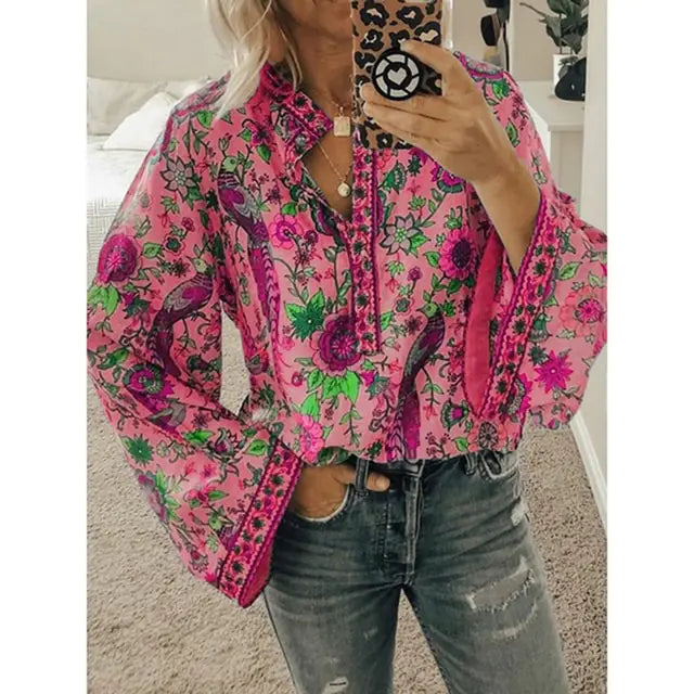 Printed Loose Blouse Tops