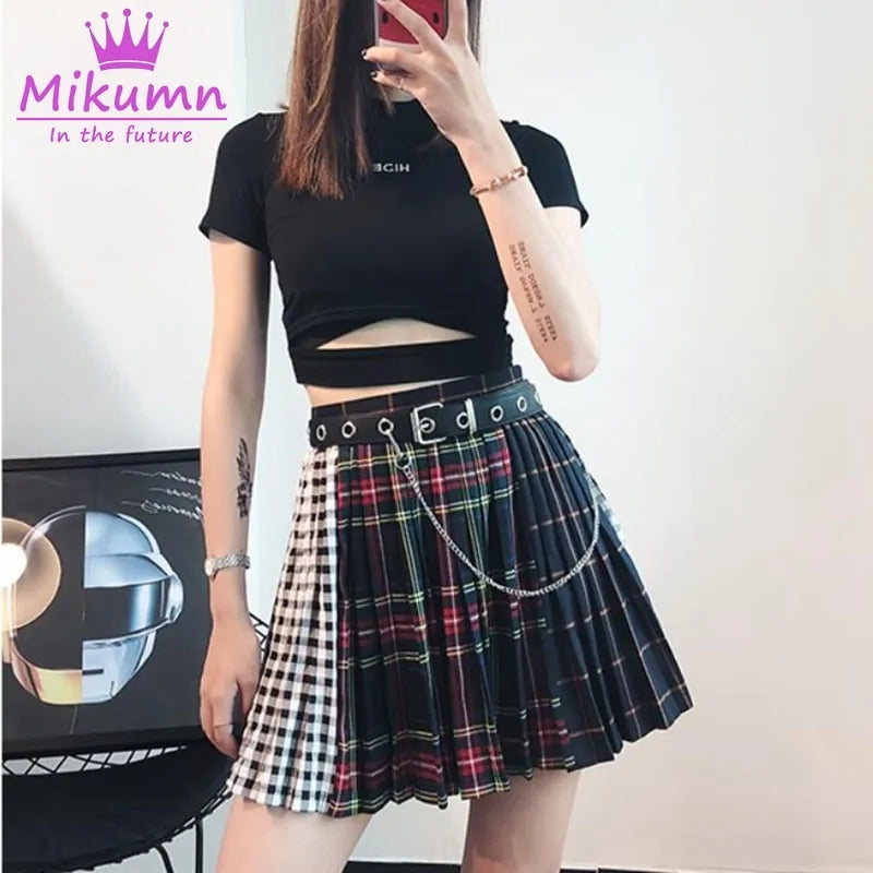 Multicolor Plaid Pleaded Skirts