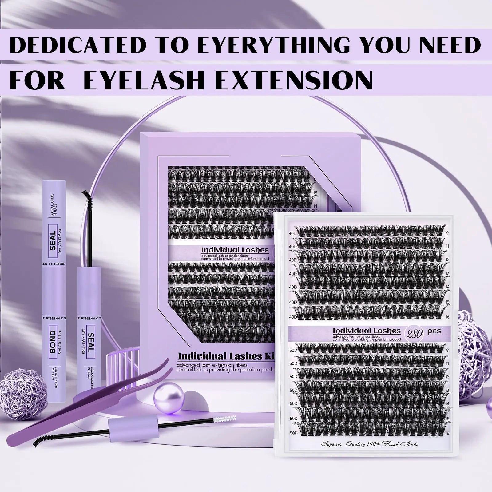 Lash Extension Kit for Beginners 280pcs Eyelash Extension Kit 30D 9-16 Mixed Lash Clusters Kit D Curl Lash Kit with Lash Bond and Seal Individual Lashes Kit DIY (KIT,30D-D-9-16MIX) Lash Cluster Kit-30D-D 9-16MIX