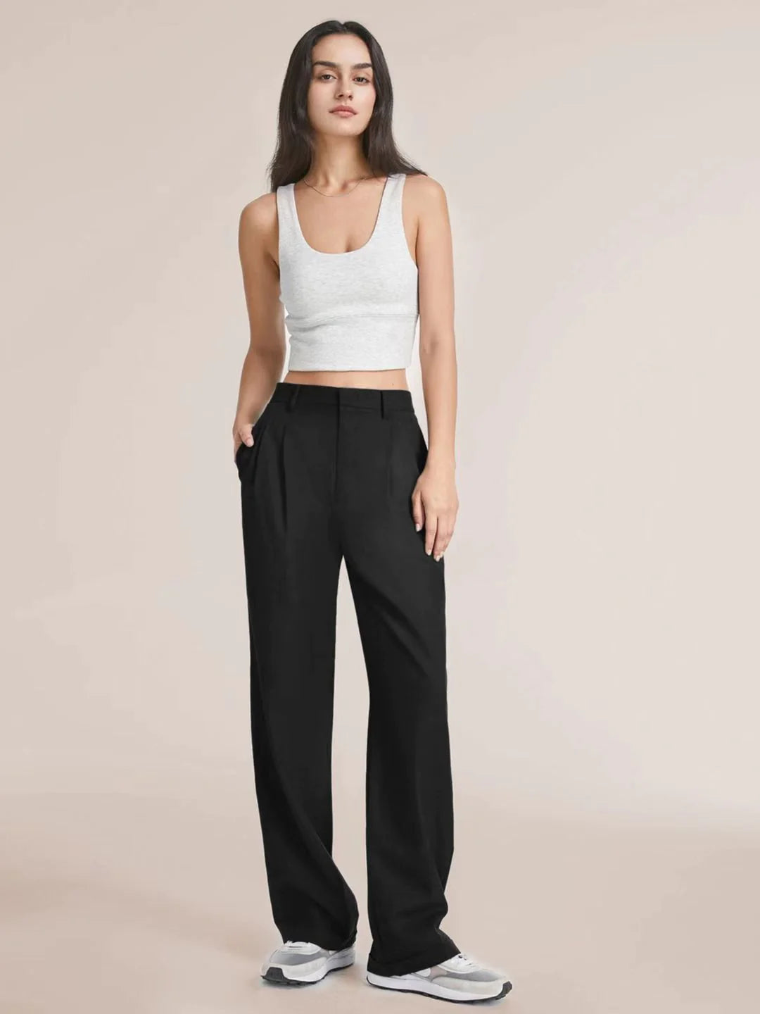 Chic Commuter Wide-Leg Trousers with Pockets