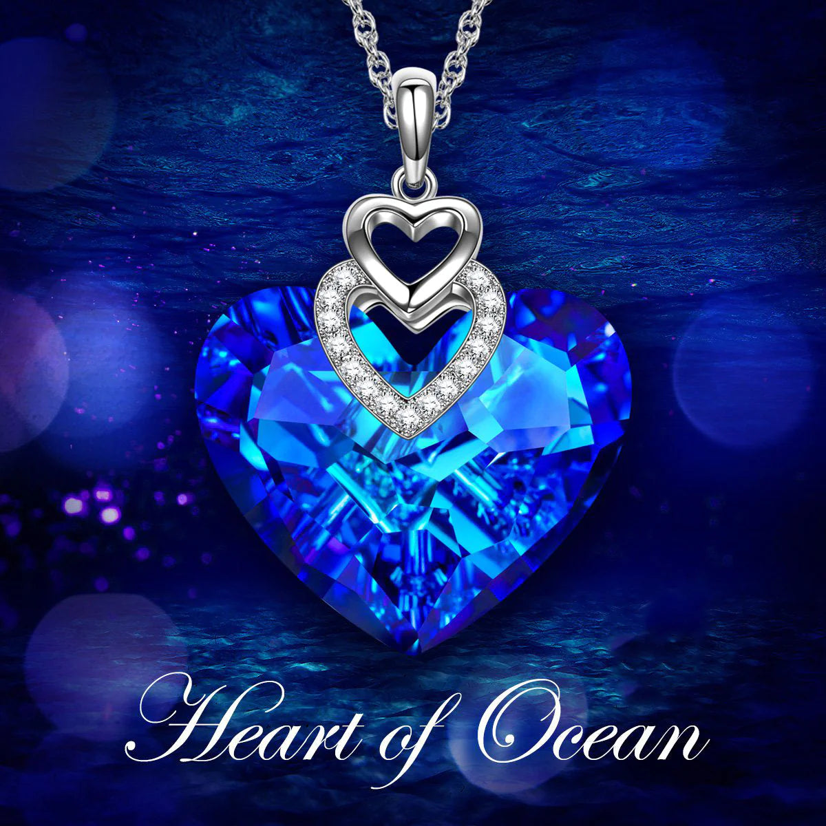 Heart of the Ocean Necklace in Rhodium Plating