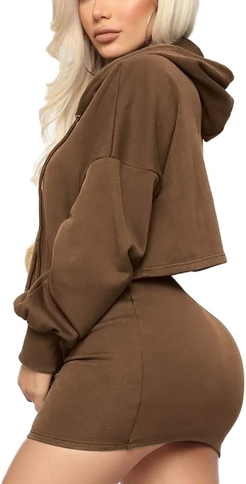 Women Casual Sweatshirt 2 Piece Outfits Mini Dress Hoodie Tunic Long Sleeve Crop Top Skirt Set