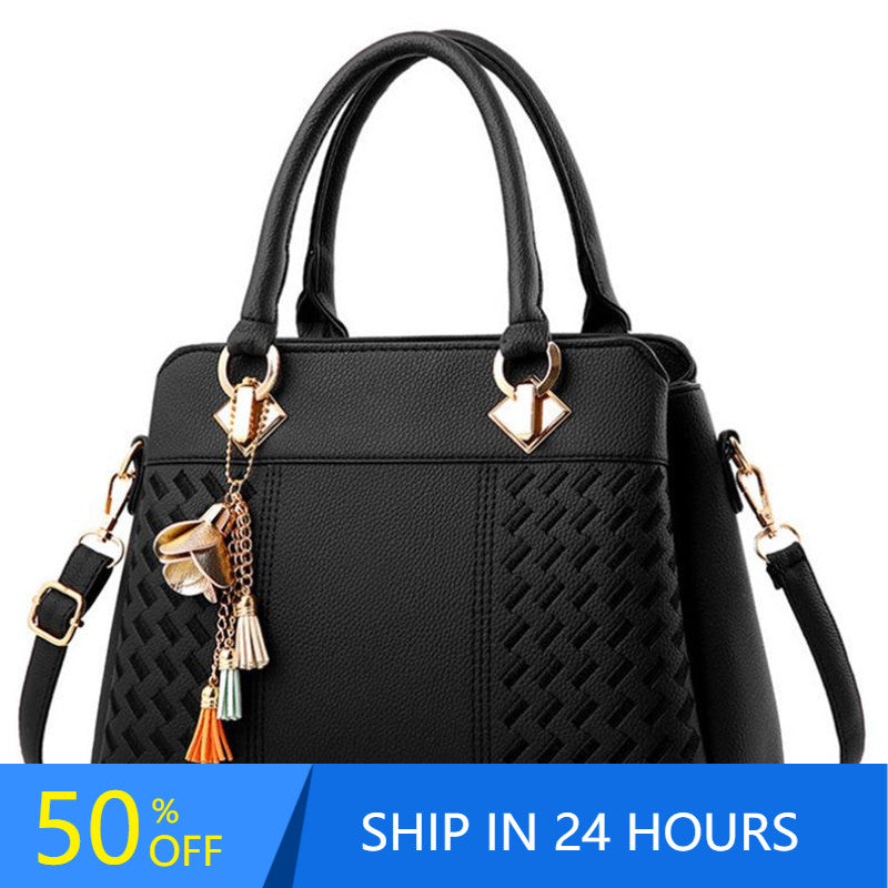 Fashion Women Handbags Tassel PU Leather Totes Bag Top-Handle Embroidery Crossbody Bag Shoulder Bag Lady Simple Hand Bags 30