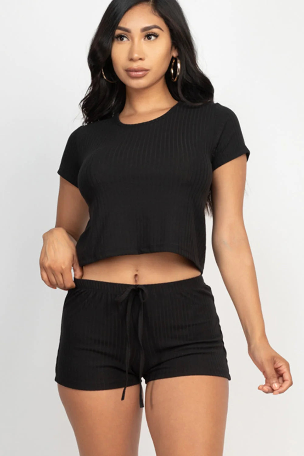 Ribbed Short Sleeve Crop Top&amp;Shorts Set (CAPELLA)