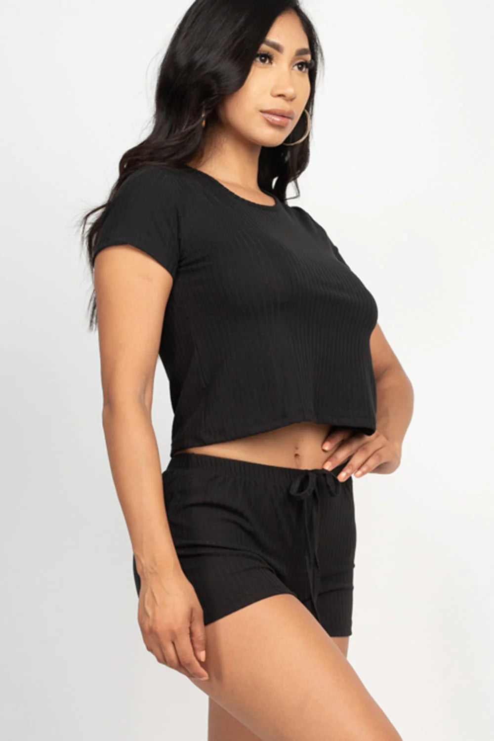 Ribbed Short Sleeve Crop Top&amp;Shorts Set (CAPELLA)