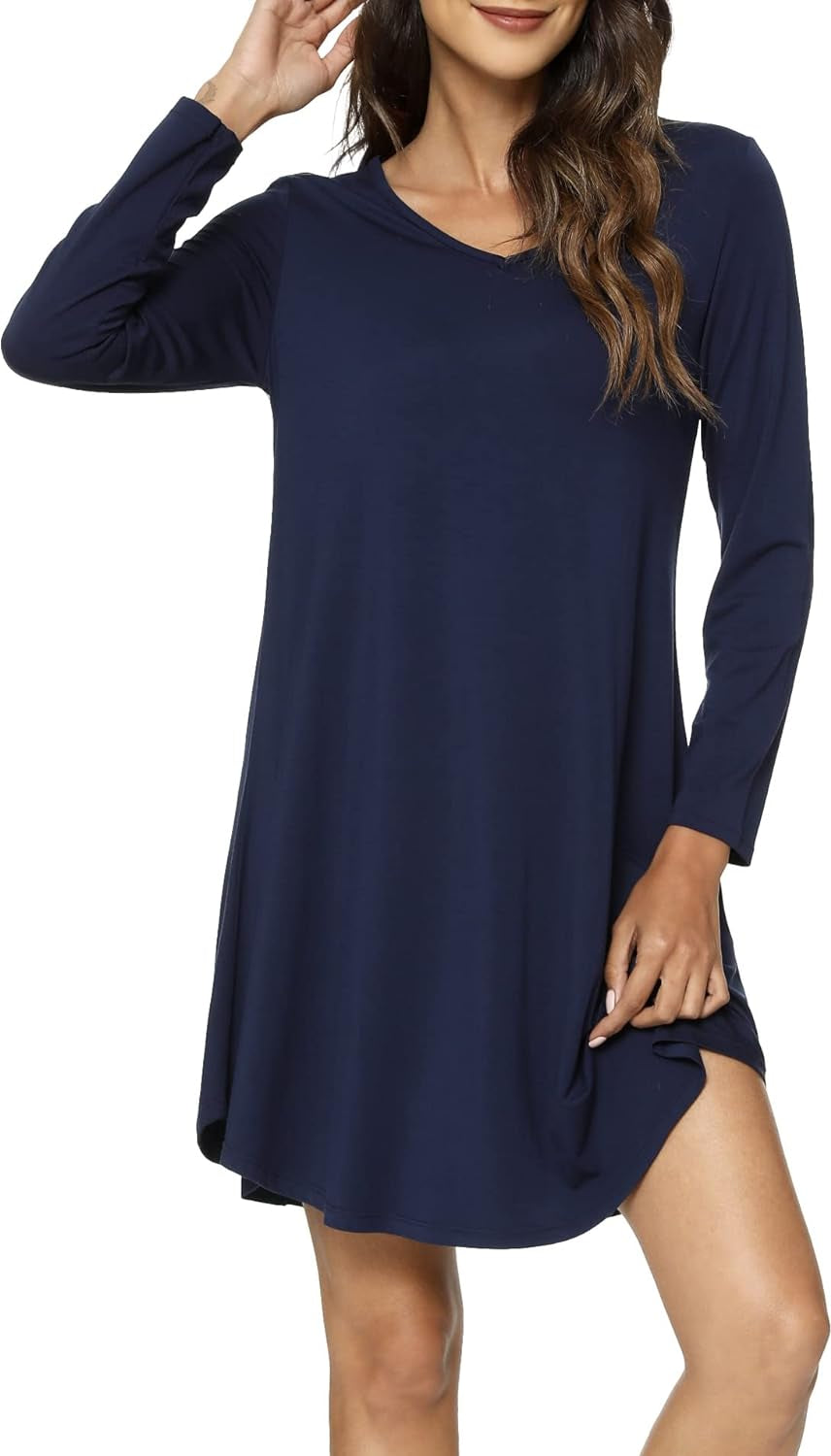 Nightgowns for Women - Viscose Made from Bamboo, Soft Long Sleeve Night Shirts Comfy Sleepwear Sleep Dress